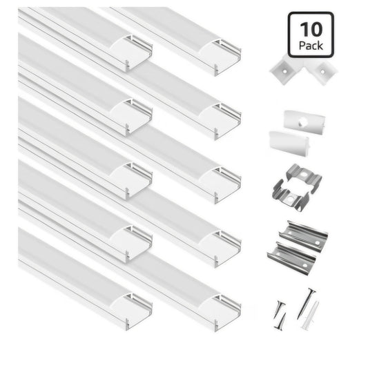 hunhun 10-Pack 6.6ft/2Meter U Shape White LED Aluminum Channel System with Milky Cover