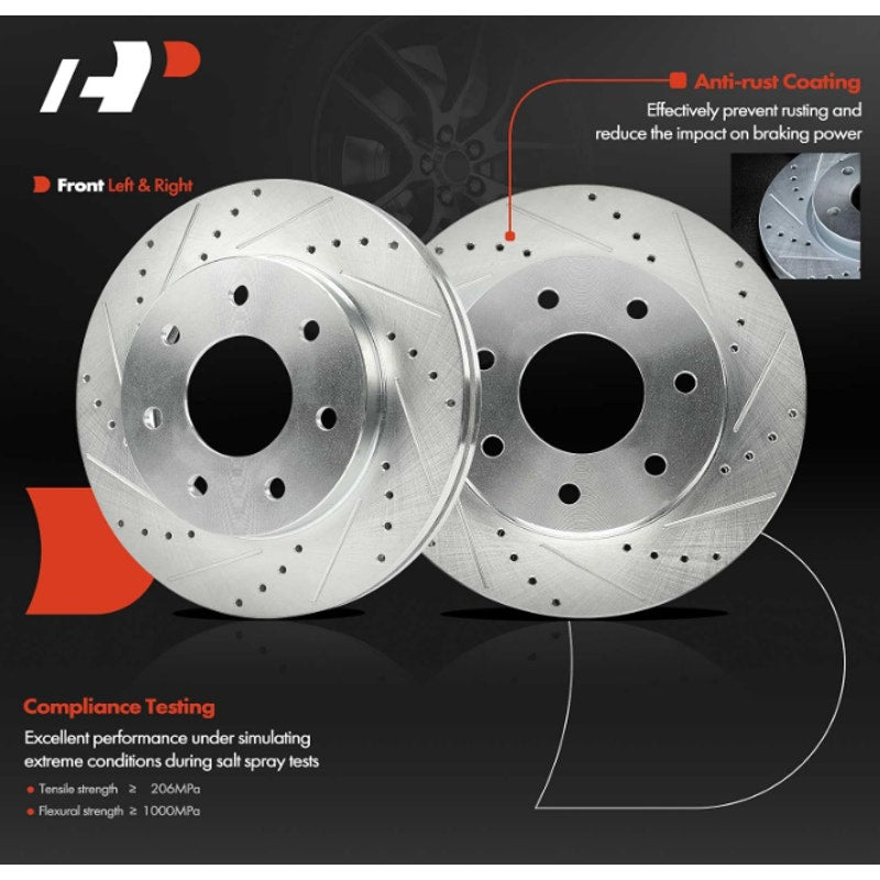 A-Premium 12.98 Inch (329.9mm) Front Drilled and Slotted Disc Brake Rotors FORD LINCOLN MODELS