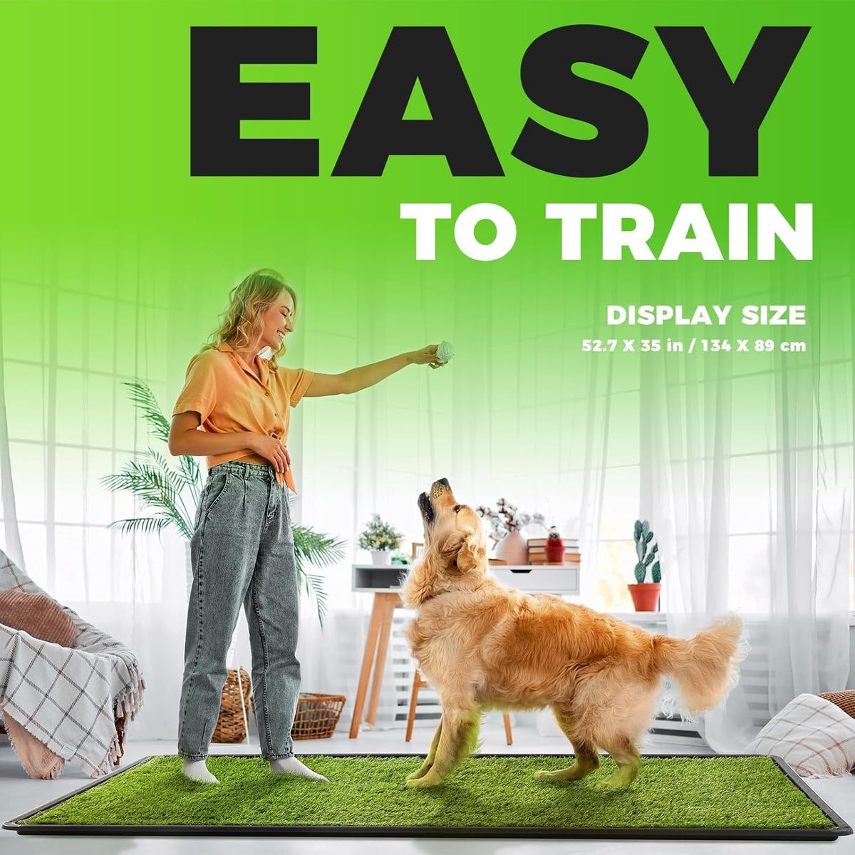 Hompet Dog Grass Pad with Tray Large, 52.7"x35", 2 Reusable Artificial Turf for Dogs Potty,