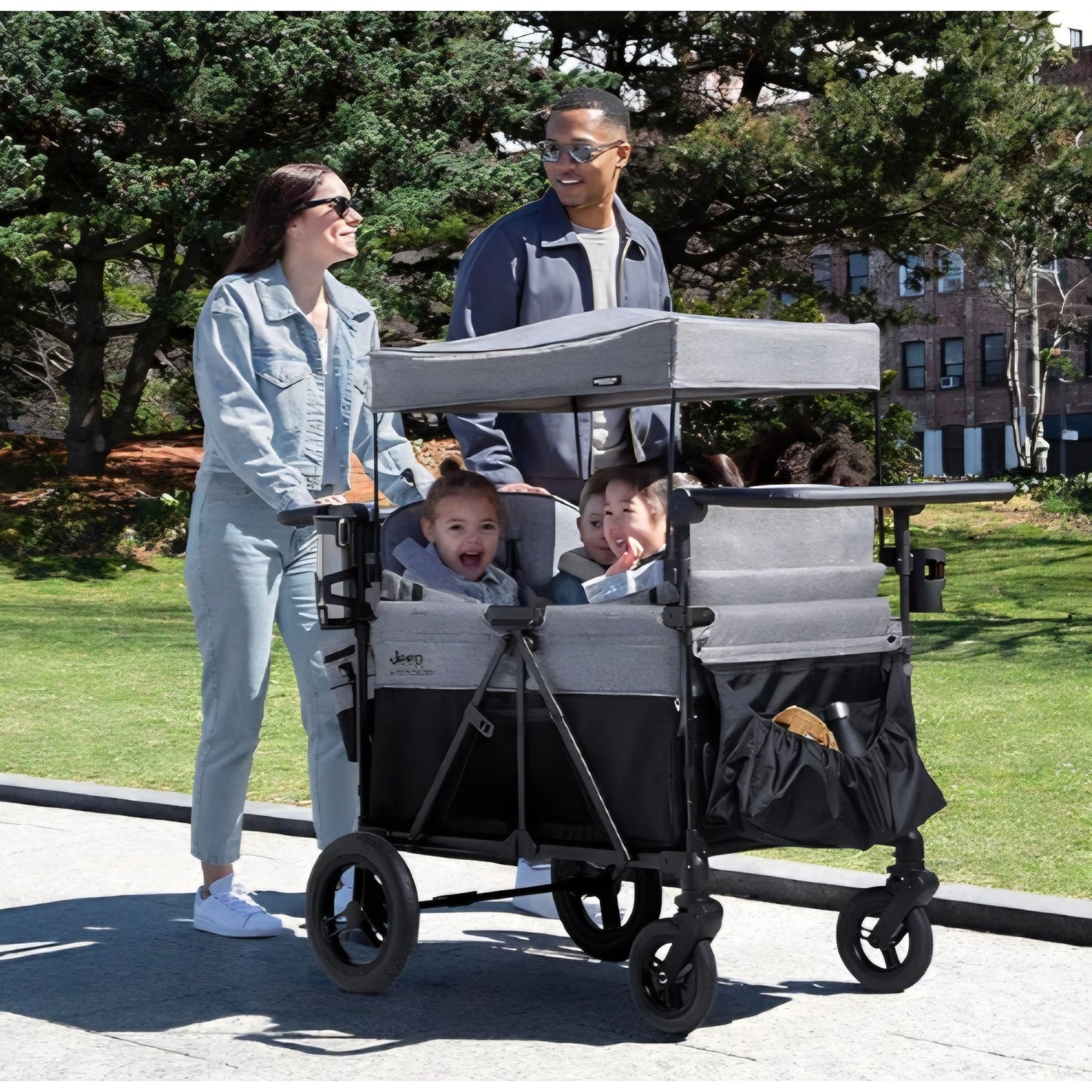 Jeep Wrangler Deluxe 4 Seater Stroller Wagon by Delta Children - Premium Quad Stroller