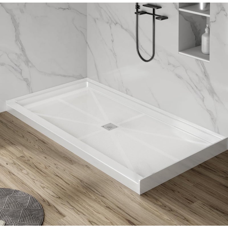 Findepot 60''L X 36''W X 4''H SMC Rectangle Shower Pan, Center Drain, White Single Threshold Shower