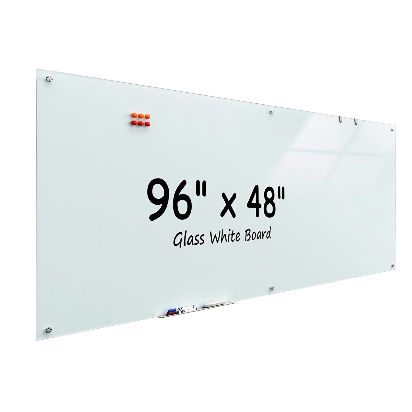 MaxGear Glass Whiteboard Wall Mounted, Frameless Magnetic Dry Erase Board 96x48