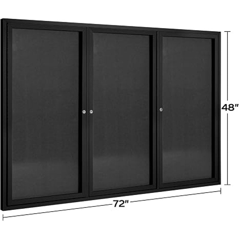 INNOVART Enclosed Bulletin Board 72”x48”, Lockable Fabric Noticeboard, Al Frame, Black Frame & Felt