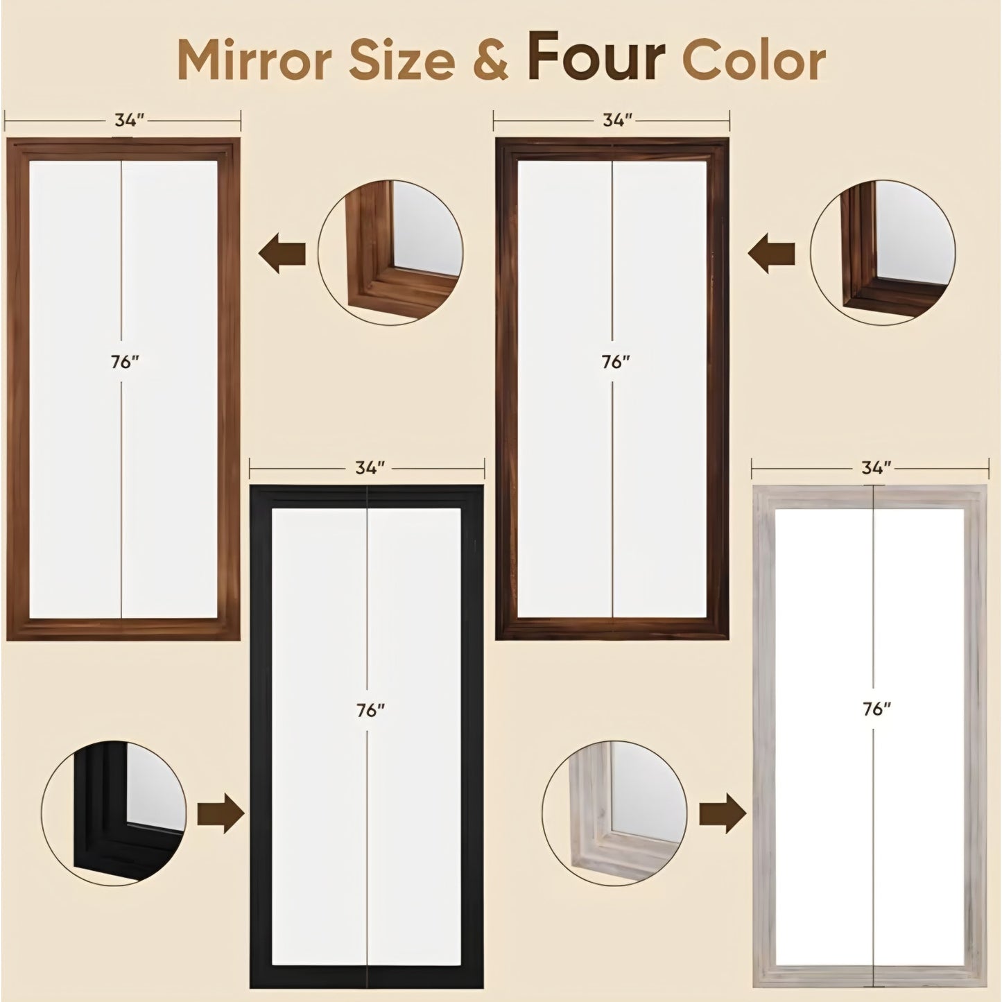 Full Length Mirror, 76"x34" Wooden Mirror Full Length with Stand Wood Floor Mirror