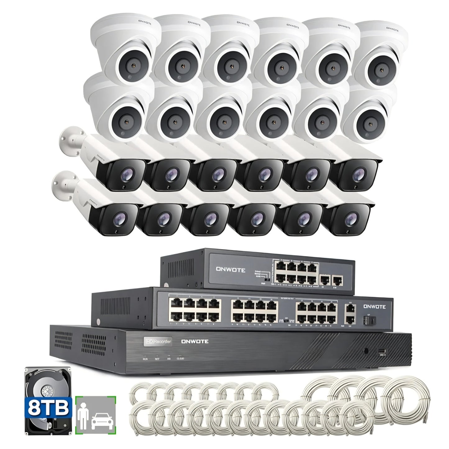 ONWOTE 32 Channel Security Camera System PoE, 12MP 32CH NVR 8TB, 32 Ports Switch, 24x 6MP Outdoor