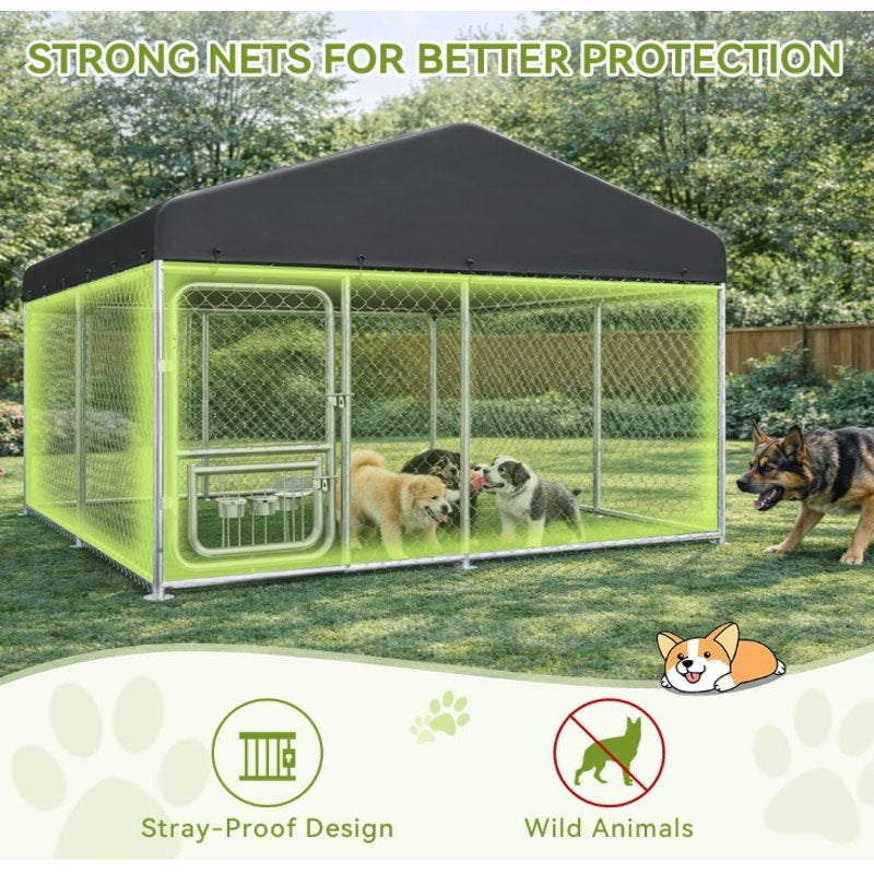 COMHOMA 10×10FT Outdoor Dog Kennel withAdjustable Bowls Feeder Heavy Duty Extra-Large Dog Enclosure