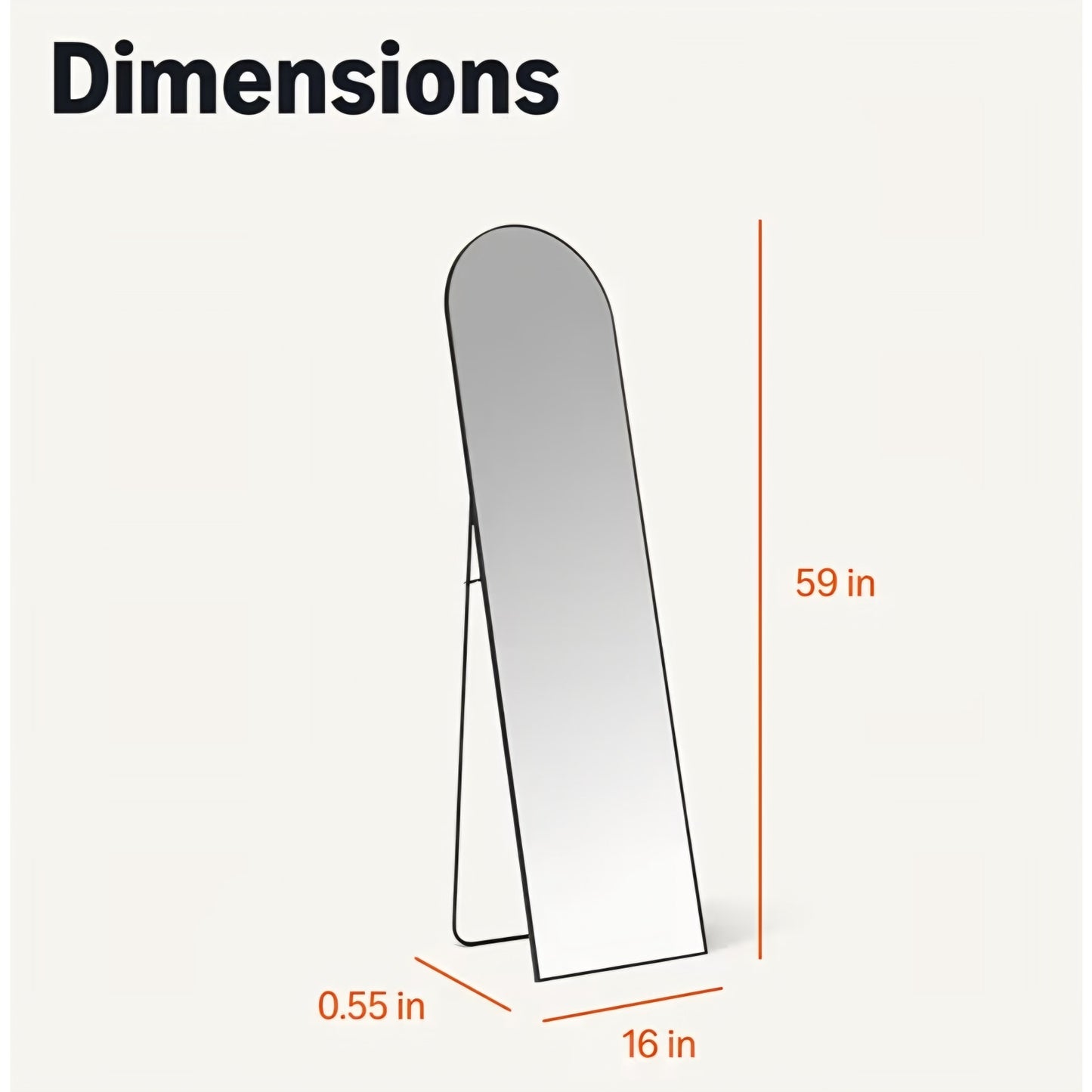 Full Length Floor Mirror, 59" x 16" x 0.55", Black