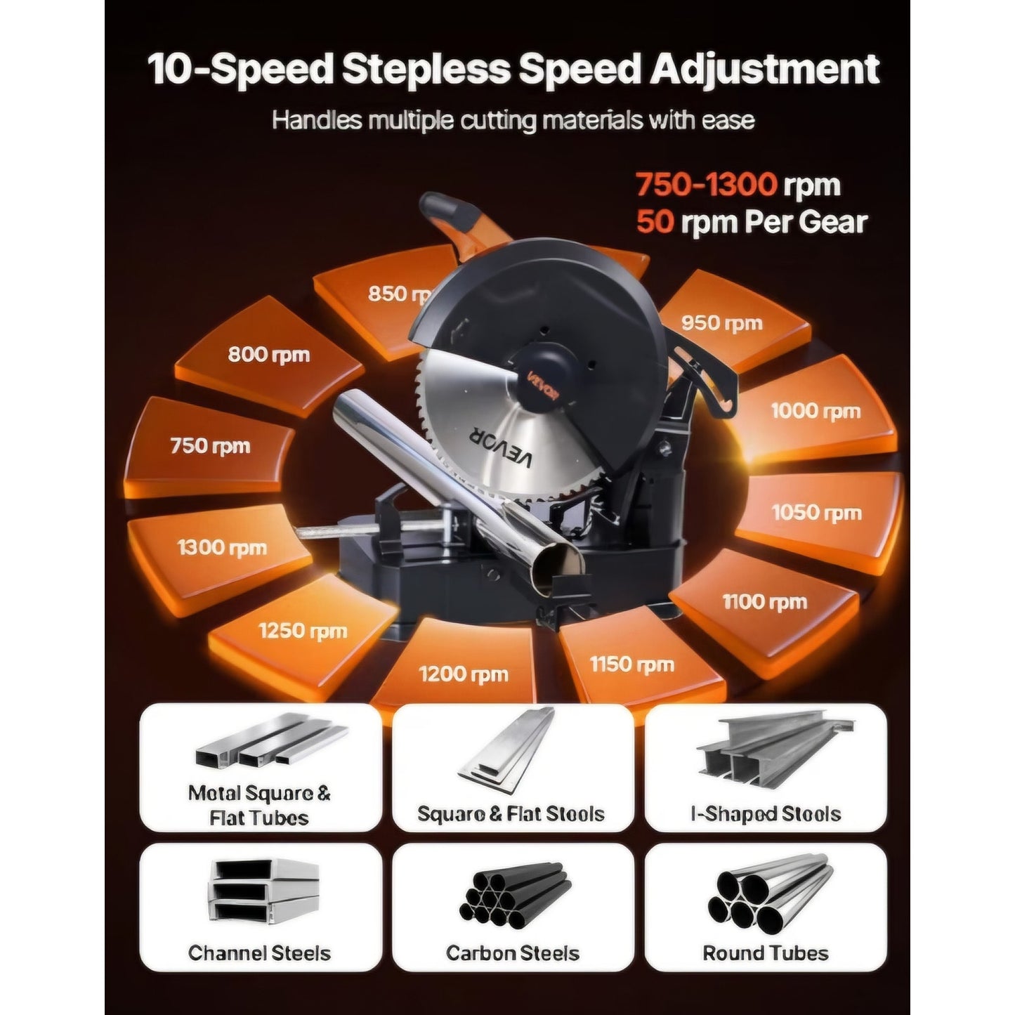 VEVOR Chop Saw, 14-inch Stainless Steel Cold Cut Blade, 3500 W Powerful Brushless Motor, 750-1200