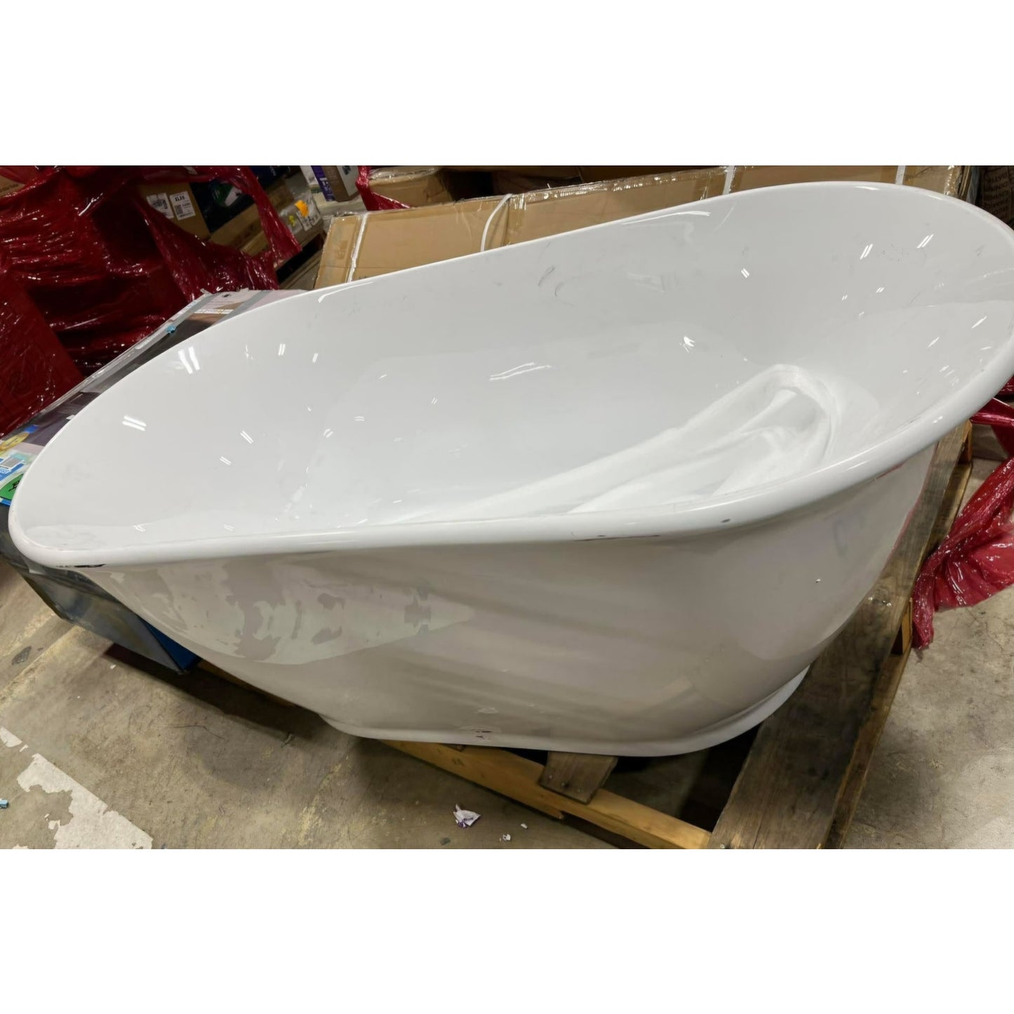 59 Inch Freestanding Bathtub, Luxury Oval-Shaped Acrylic Soaking Tub, Modern Stand