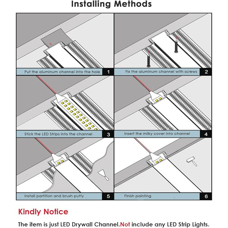 Besseto Plaster-in LED Channel 4 Pack 6.6FT/2 Meter Drywall Mud in LED Strip,8-27mm Width LED Strip