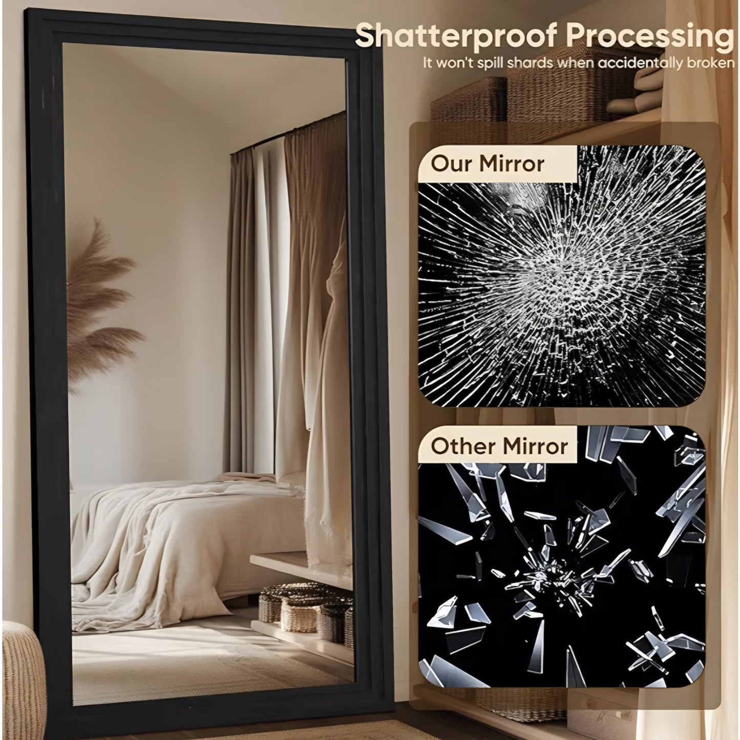 Full Length Mirror, 76"x34" Wooden Mirror Full Length with Stand Wood Floor Mirror