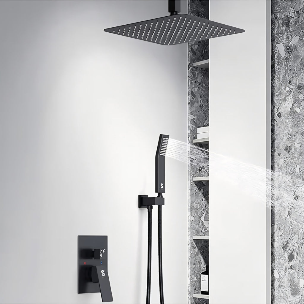 Shower faucet 12 Inch Ceiling Mount Matte Black Shower System Bathroom Luxury Rain Mixer