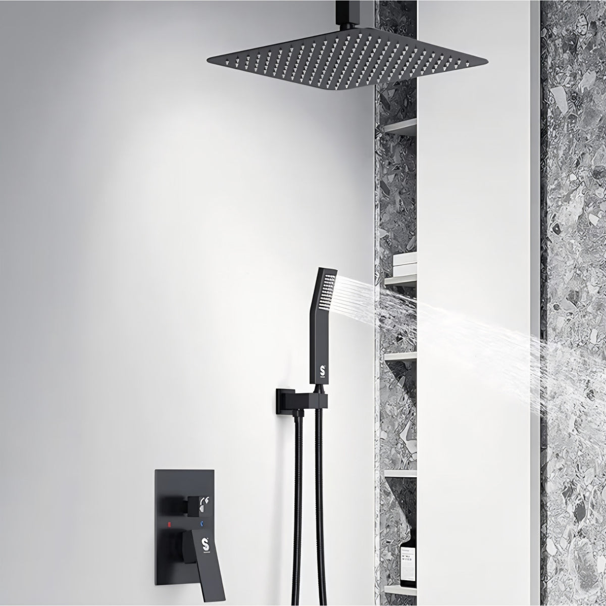 Shower faucet 12 Inch Ceiling Mount Matte Black Shower System Bathroom Luxury Rain Mixer