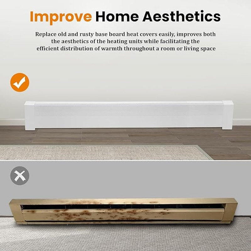 Upgraded 5 FT Baseboard Heater Cover with Left and Right Endcaps, Galvanized Steel, white