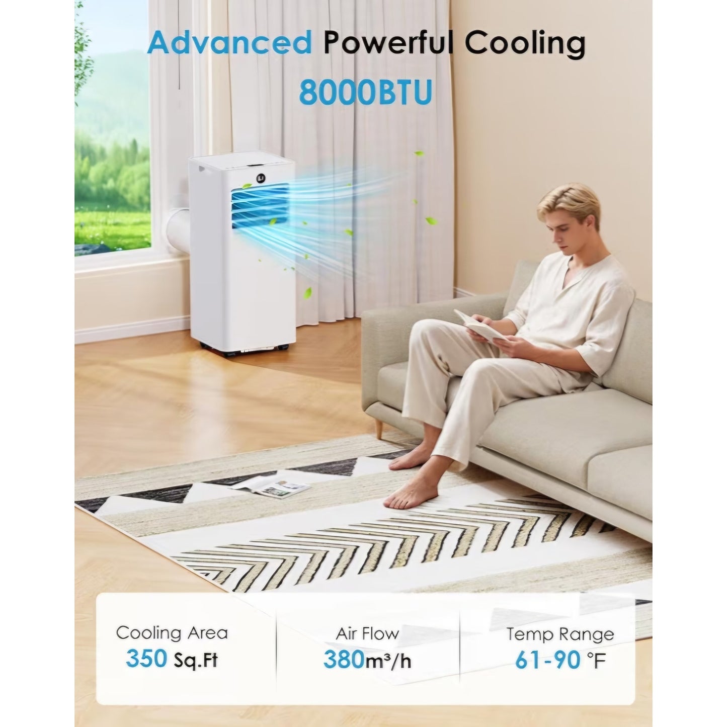 Portable Air Conditioners, 8000 BTU Quiet AC with WiFi/App Control, 24H Timer, Dehumidifier