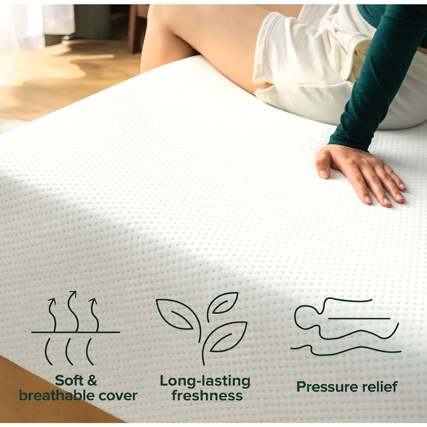 ZINUS 12 Inch Green Tea Memory Foam Mattress [New Version], Fiberglass free, Medium Firm Feel,