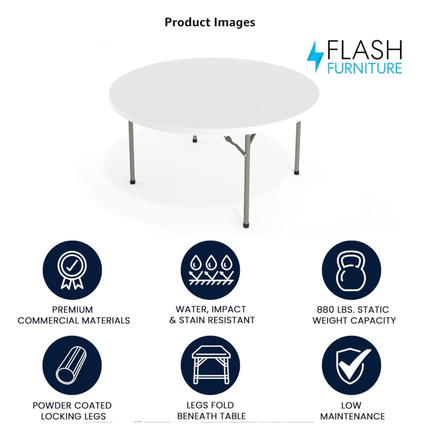 Flash Furniture 5' Round All-Occasion Plastic Folding Event Table