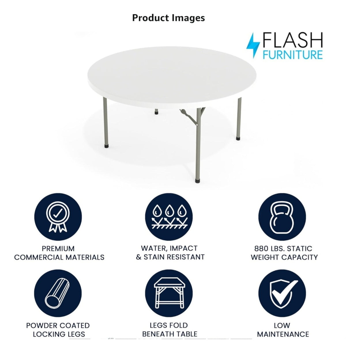 Flash Furniture 5' Round All-Occasion Plastic Folding Event Table
