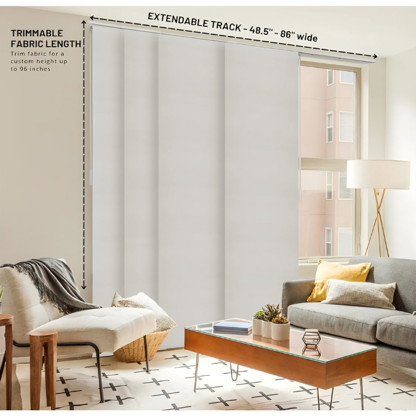 CHICOLOGY Blinds for Sliding Glass Doors ,Skyrise White (Light Filtering) W:46-86 x H: 0-96 inch