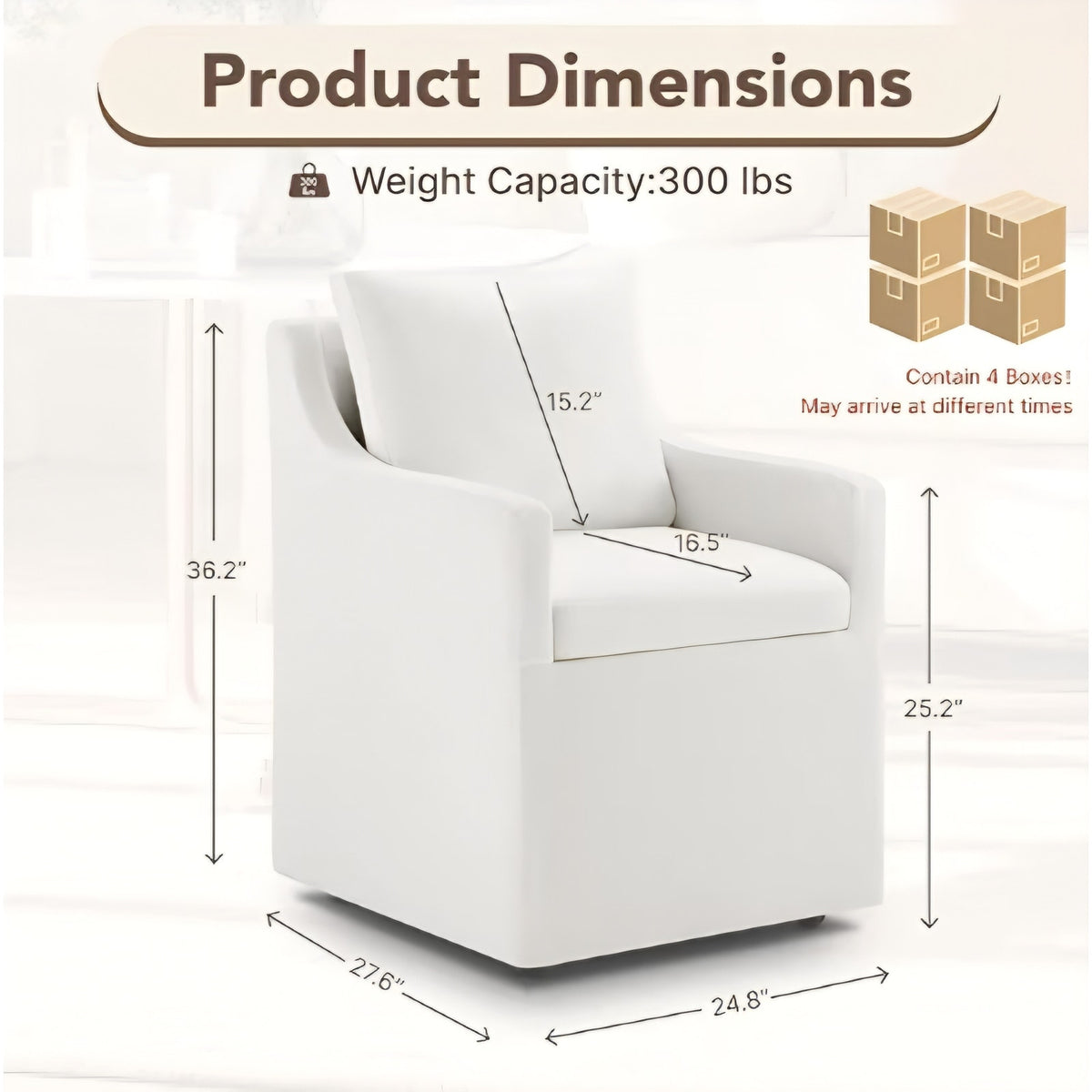 Dining Chairs Set of 4, Modern Dining Room Chairs with Casters & Washable Cover