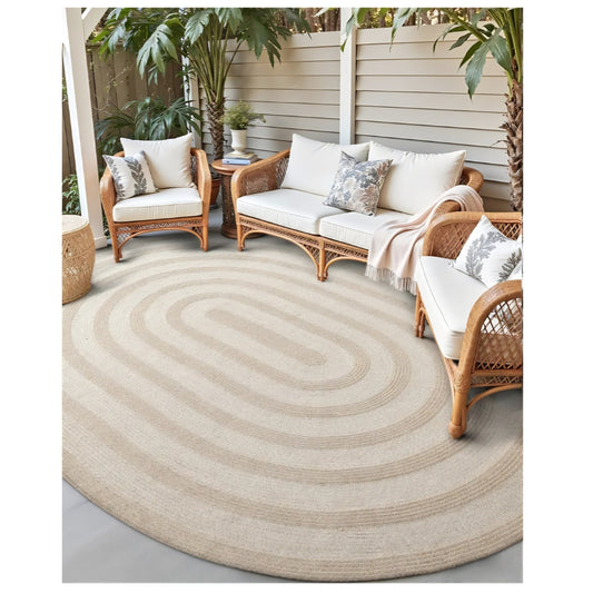 DEXI Oval Jute Rug Natural Fiber 8x10, Braided Woven Sisal Rugs No Shed, Large Neutral