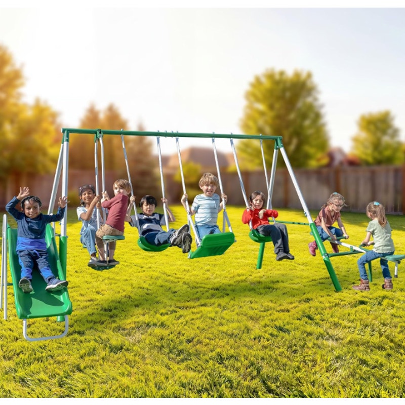 Sportspower Park Ridge Metal Swing Set for Ages 3-8, 2 Swings, Standing Swing, Roman Glider