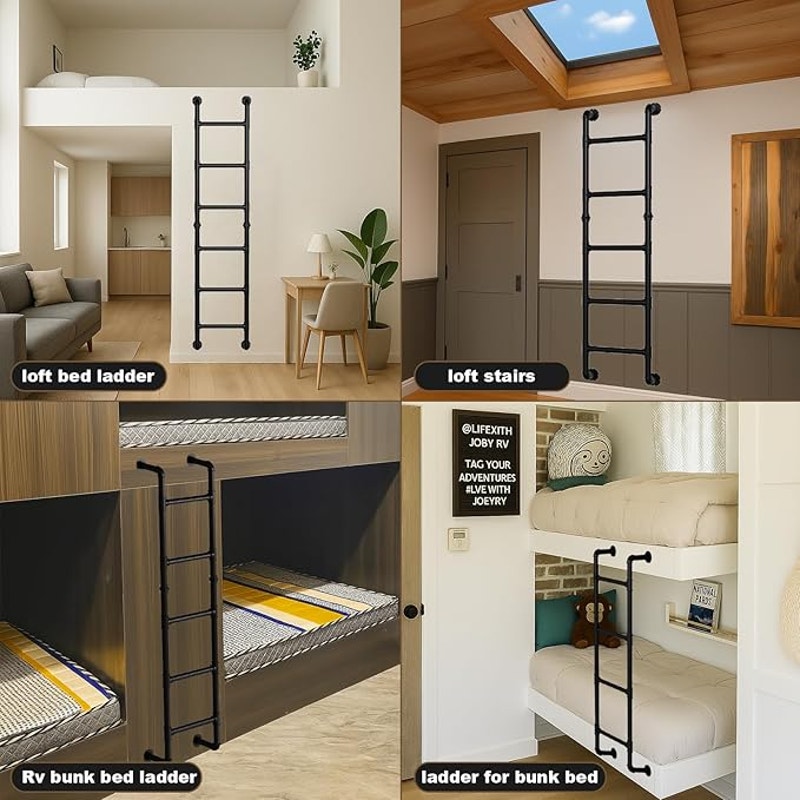 5 FT Black Wall Mounted Steel Ladder, 5-Step Egress Ladder for Window Well, Loft, Gym, Dorm, Iron