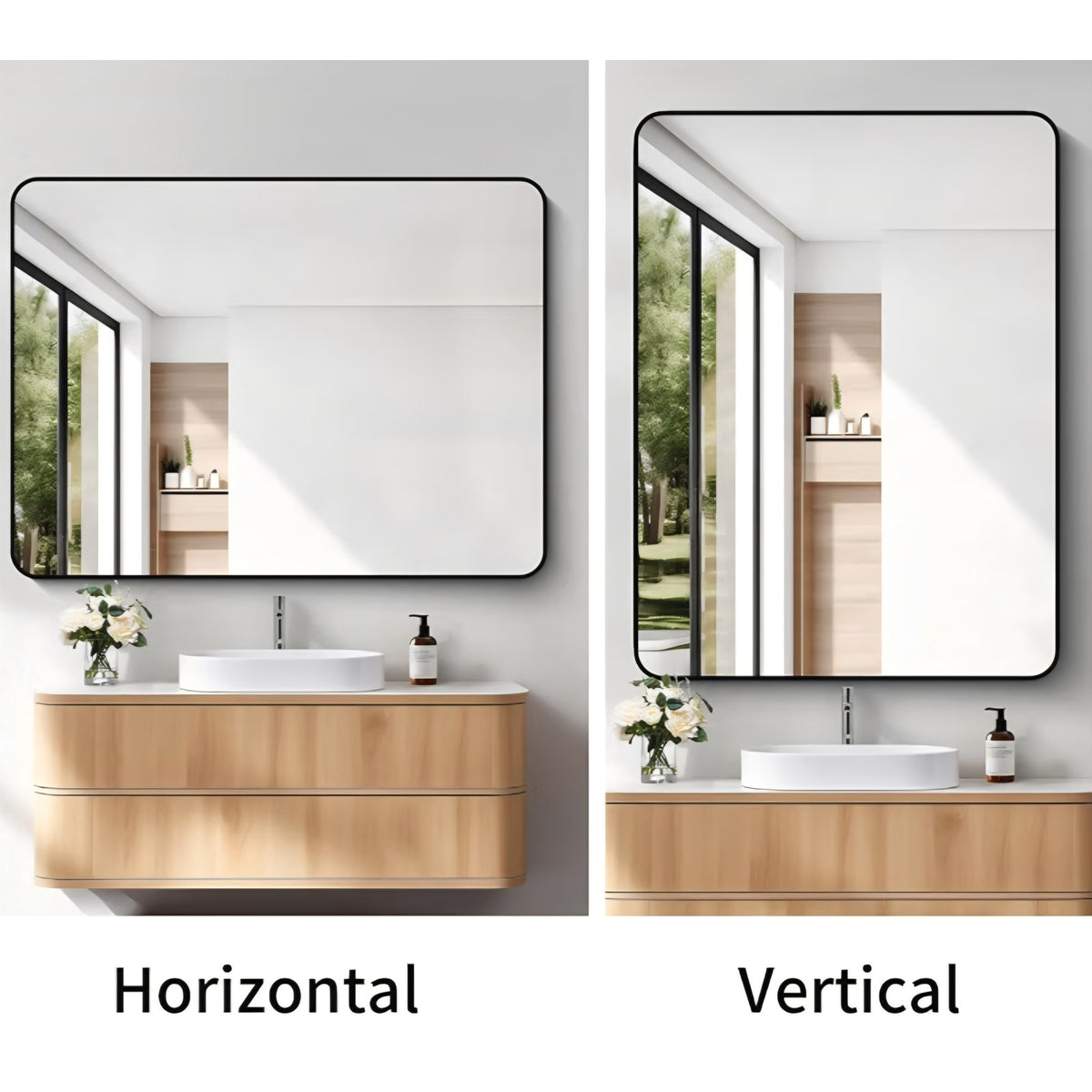 Large Bathroom Mirror 48 x 36 Inches，Black Large Wall Mirror Aluminum Frame Wall Mounted