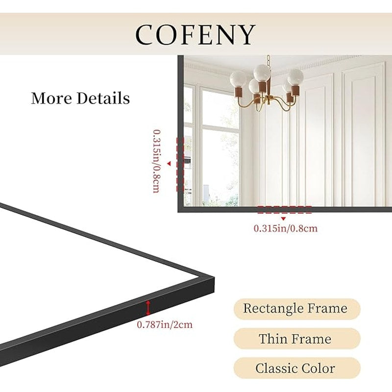 Black Bathroom Mirror for Wall,36x40 Inch Rectangle Mirror with Metal Frame, Horizontal or Vertical