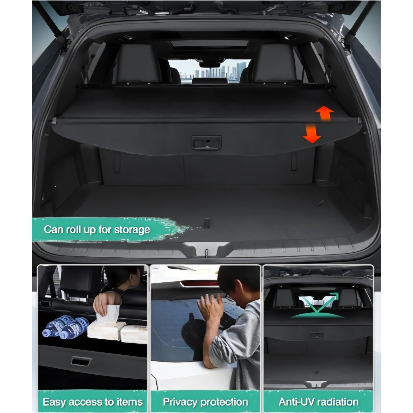 Powerty Cargo Cover for 2024 Toyota Grand Highlander Accessories Trunk Cover Retractable Trunk