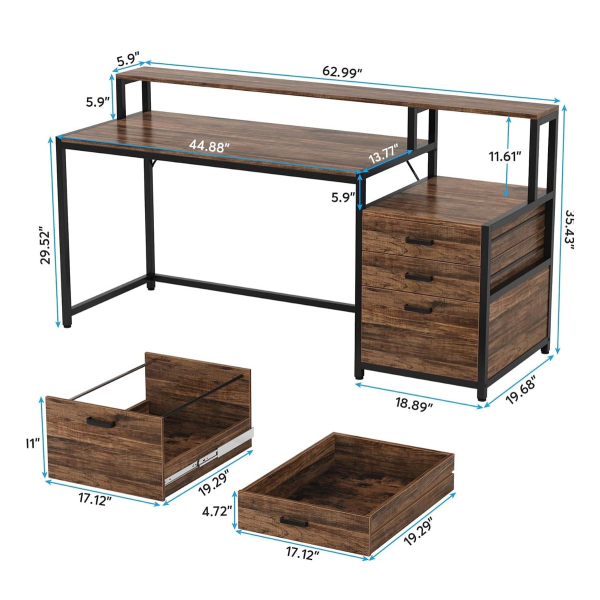 Tribesigns 63 Inch Computer Desk with File Drawer Cabinet, Ergonomic Desk