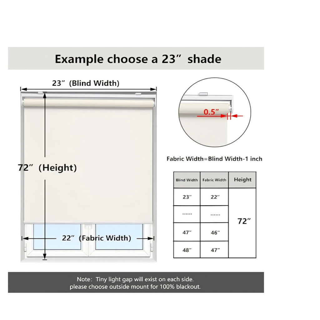 Cordless Roller Shades Blackout Blinds for Windows Room Darkening Rolled Up Shades with Spring