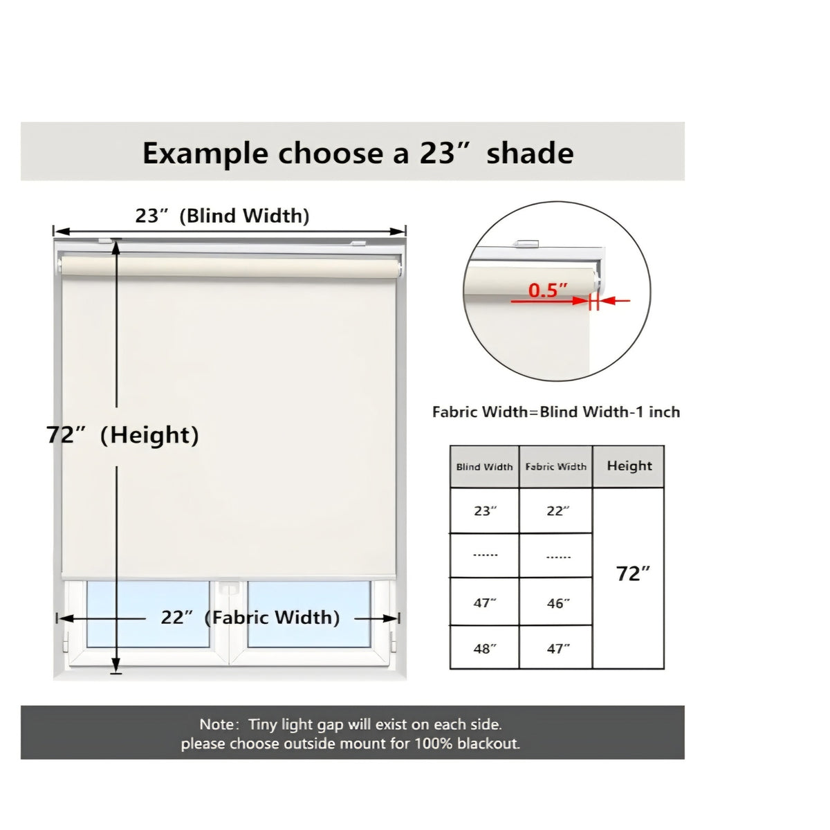 Cordless Roller Shades Blackout Blinds for Windows Room Darkening Rolled Up Shades with Spring