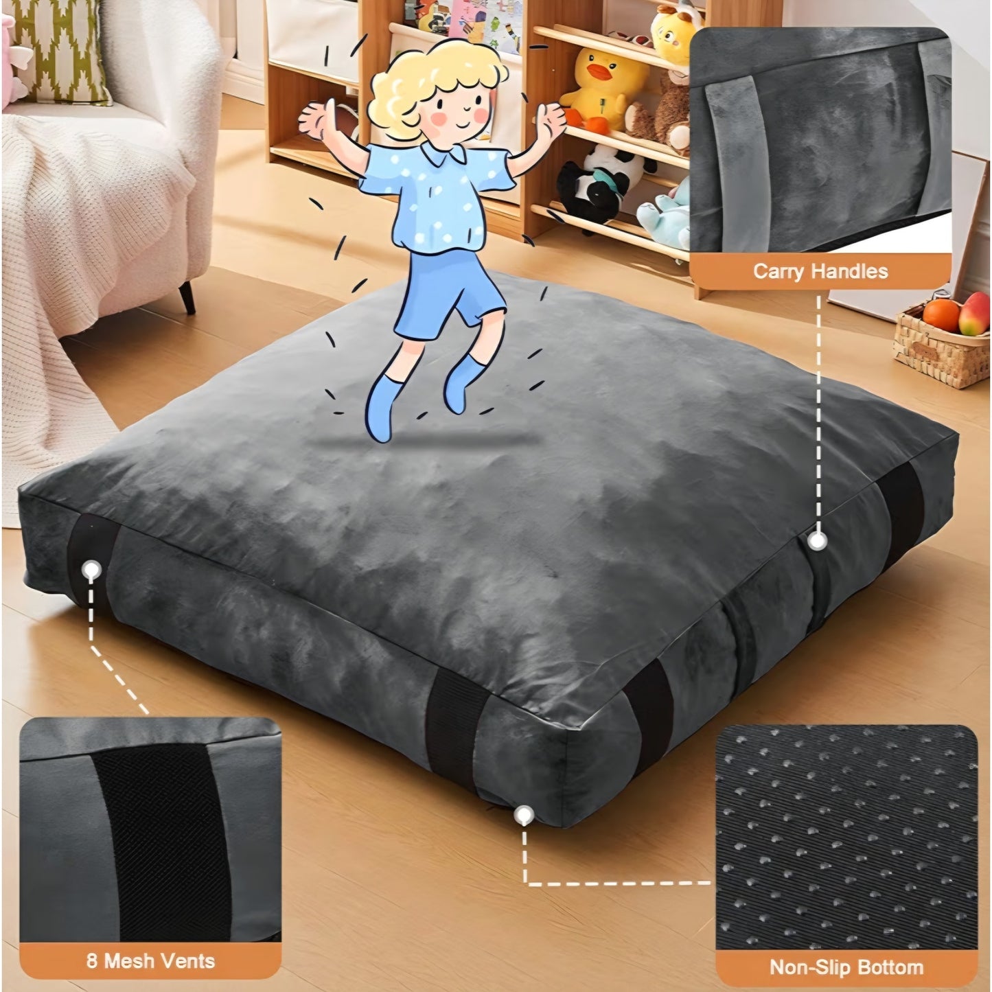 Crash Pad for Kids Sensory Room Equipment, 5 x 5 Ft Anti-slip Sensory Crash Mat