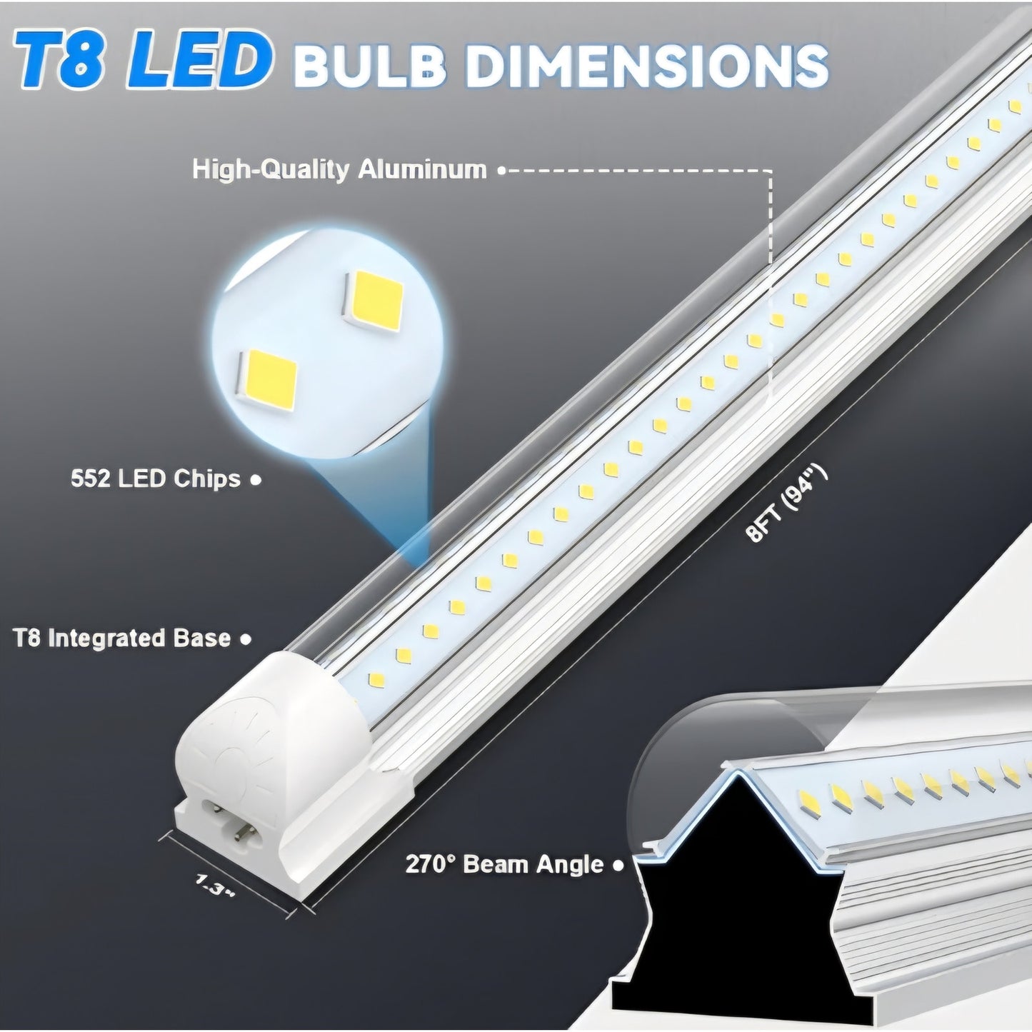 SHOPLED (10-Pack 8FT LED Shop Light, 120W 6500K Cool White, V-Shape, 19200LM High Output