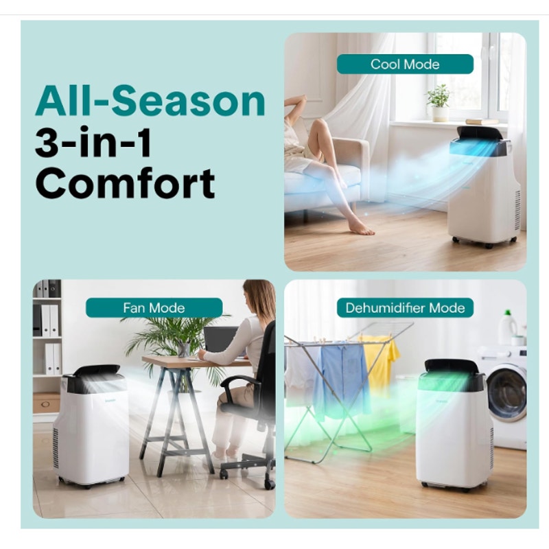 SereneLife Portable Air Conditioner, With Dual Motor, Dehumidifier & Fan | 8,000 BTU AC