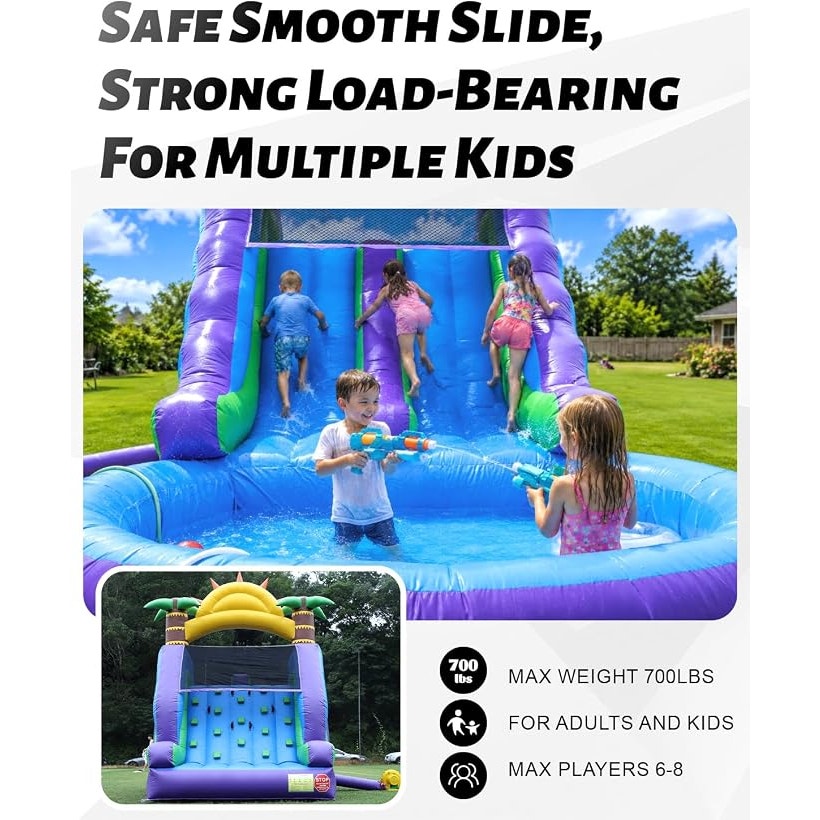 26FT Inflatable Water Slide for Kids & Adults, Full PVC, 1100W Blower, 1100W blower, 700 lb capacity
