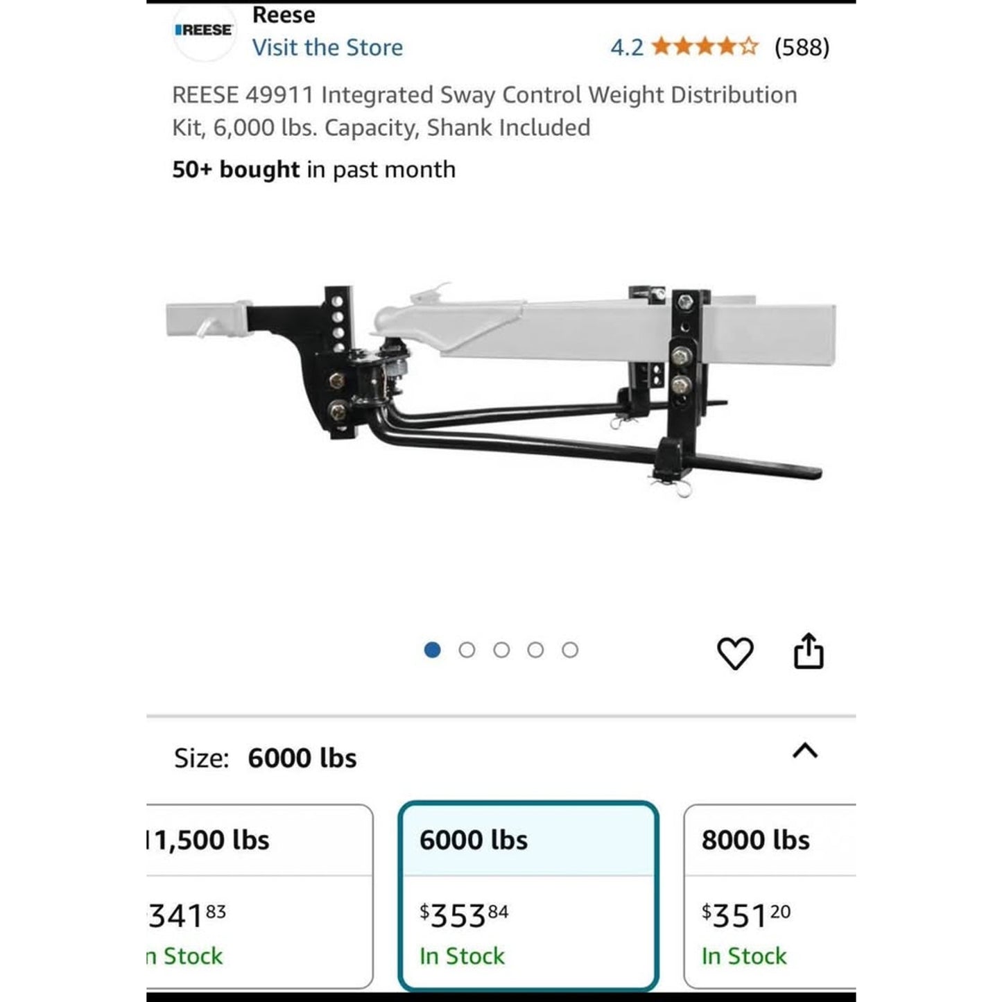 $250 obo REESE 49911 Integrated Sway Control Weight Distribution Kit, 6,000 lbs. Capacity, Shank Inc
