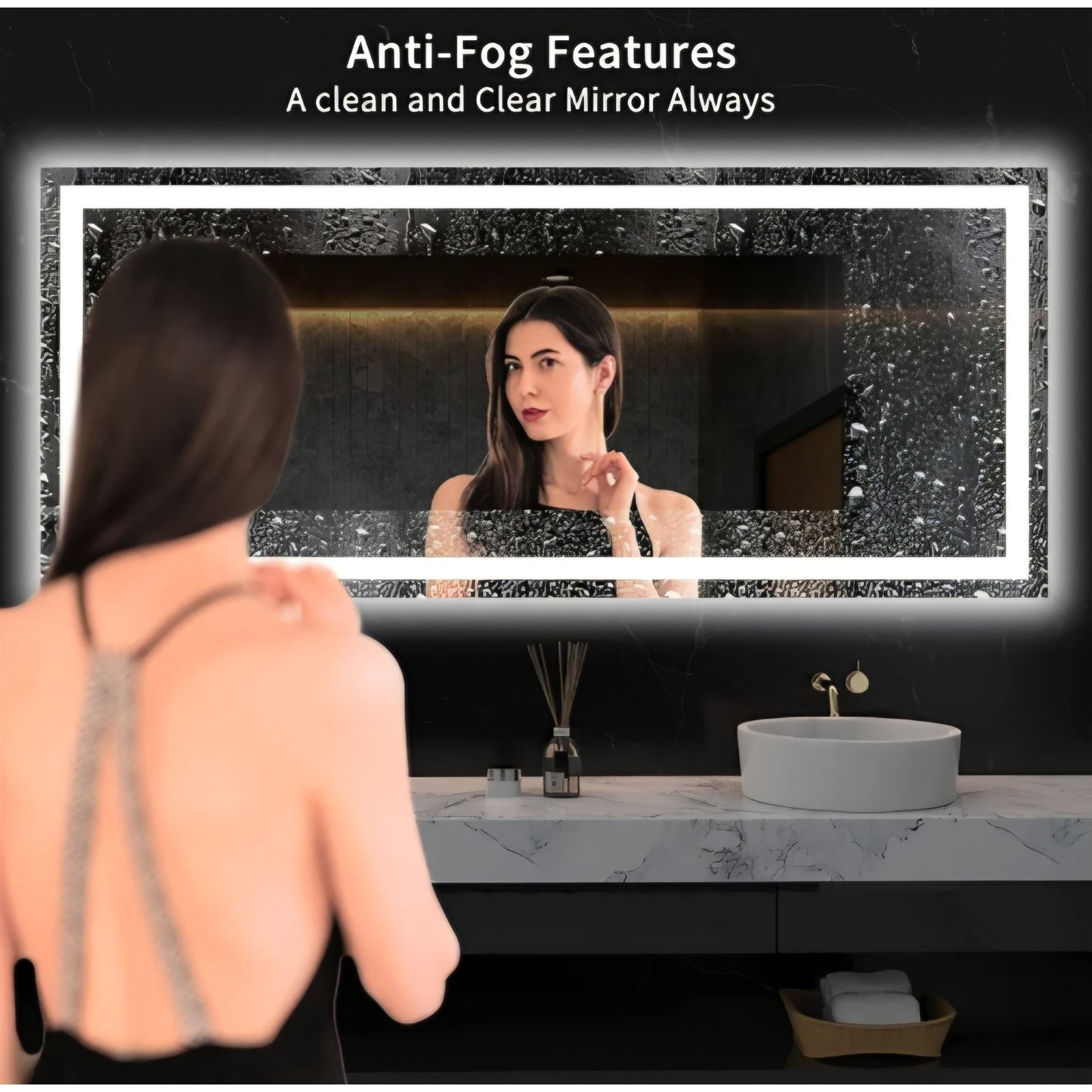 60X28 LED Bathroom Mirror with Lights, Anti-Fog, Dimmable, Backlit + Front Lit