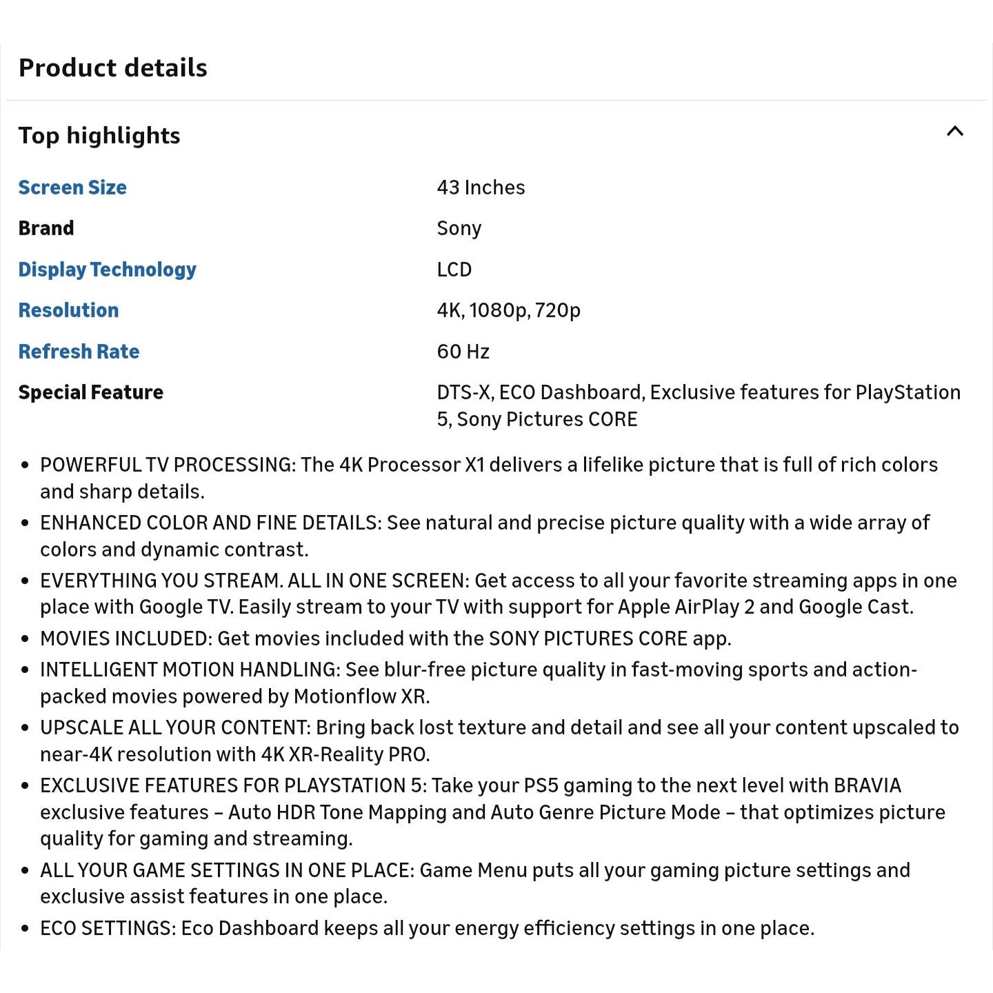 Sony BRAVIA 2 II 43 Inch 4K Ultra HD LED Smart TV with Google TV 2025 Model