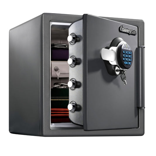 SentrySafe Waterproof and Fireproof Alloy Steel Digital Safe Box for Home with Code Button Keypad, 1.23 Cubic Feet, 17.8 x 16.3 x 19.3 Inches (exterior), SFW123GDC