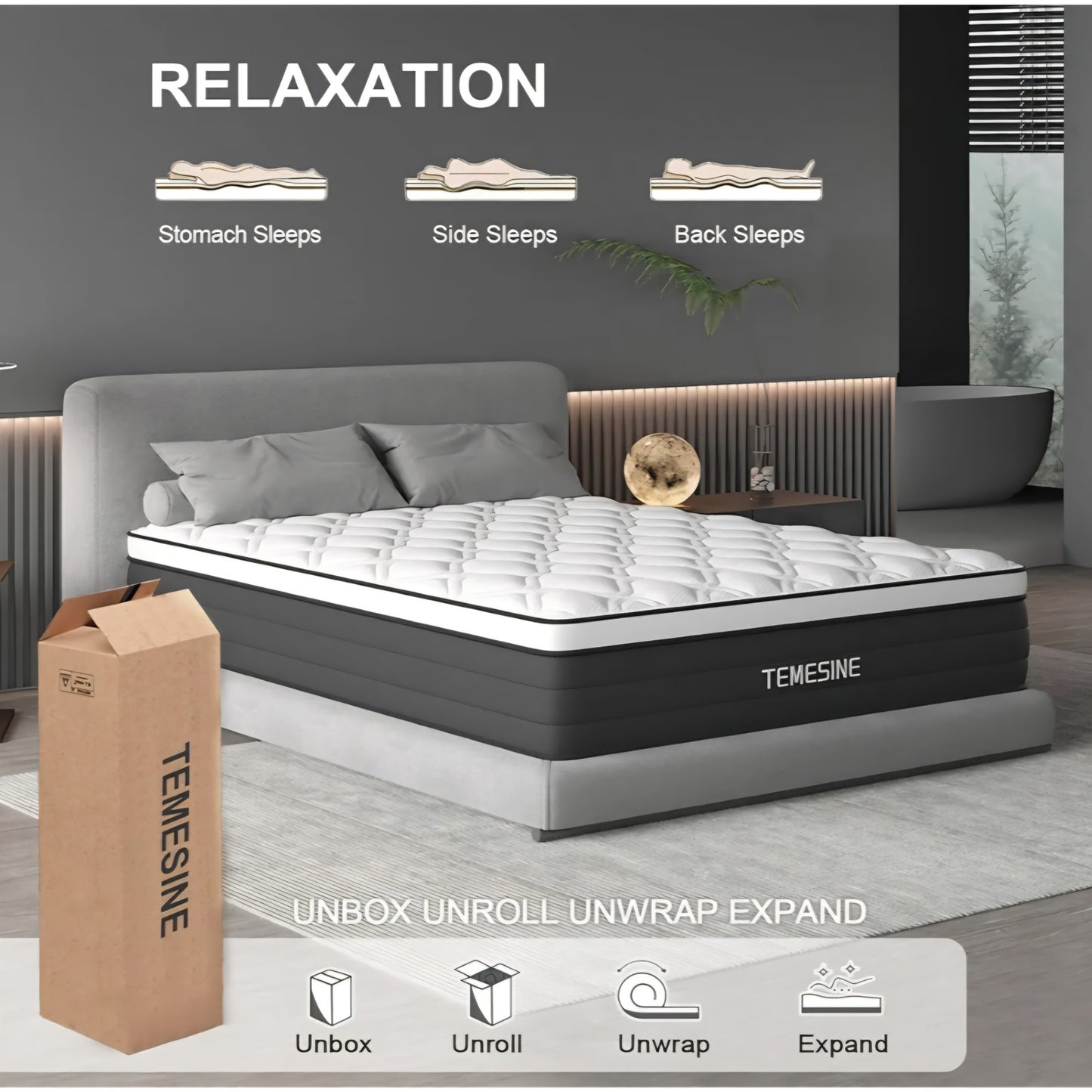 Full Size Mattress, 12 Inch Hybrid Mattress in a Box with Individual Pocket Spring, Gel Memory Foam