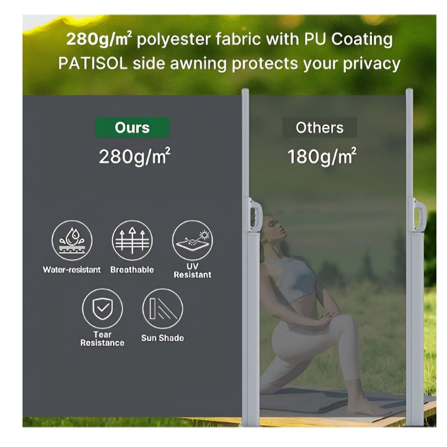 236"x63" Retractable Side Awning Full Aluminum Patio Outdoor Privacy Divider, Water & UV Resistant