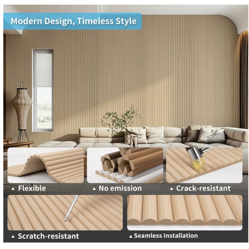 Art3d Roll-Flat Beaded Wood Slat Wall Panel, 1-Pack, 94.5" x 23.6", Ashtree Flexible