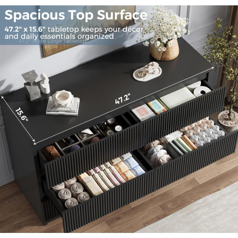 Jocoevol 6 Drawer Fluted Dresser, Modern Chest of Drawers for Bedroom with Hidden Handles