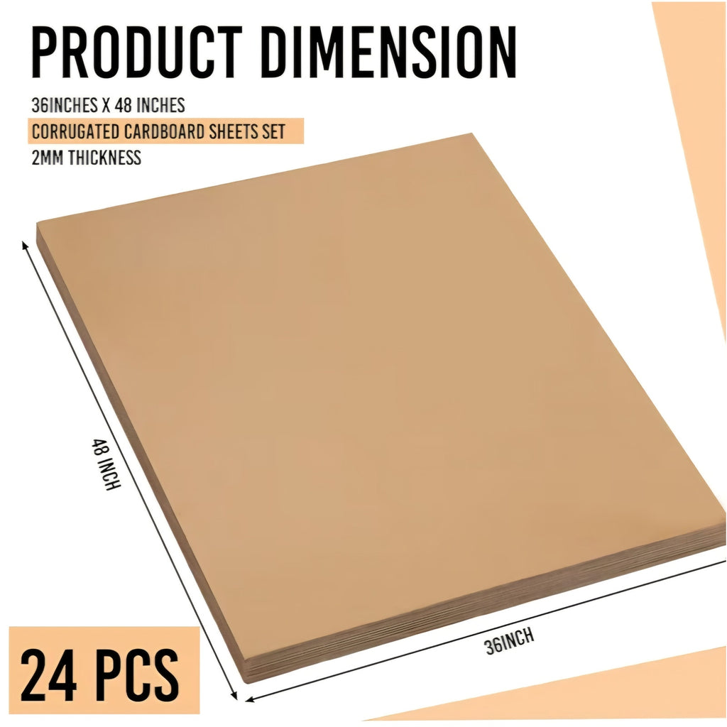 24 Packs Corrugated Cardboard Sheets Set 36 x 48 Inch Kraft Brown