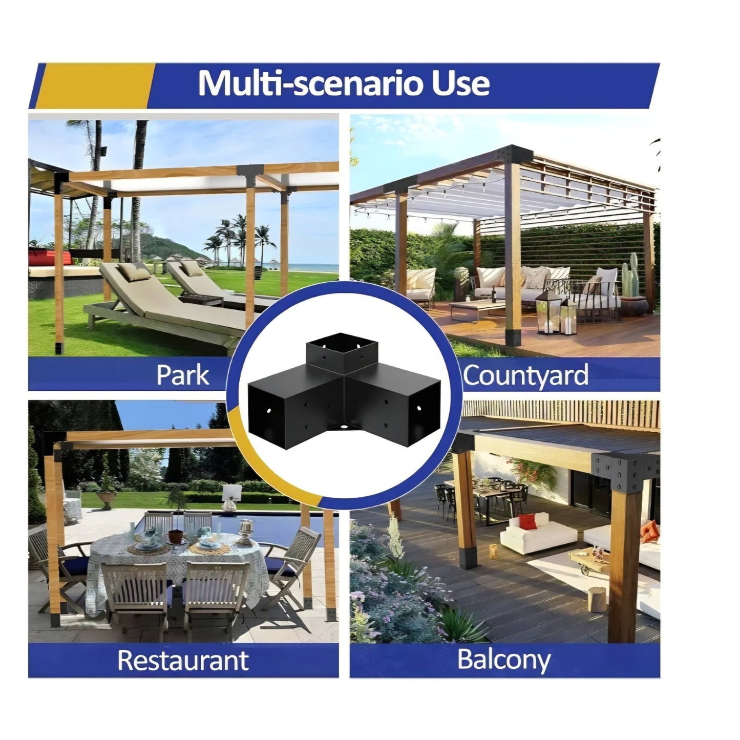 Heavy Alloy Steel Pergola Kit with 3-Way Brackets for 4"x 4" (Actual 3.6" X 3.6") LumberDIY Pergola
