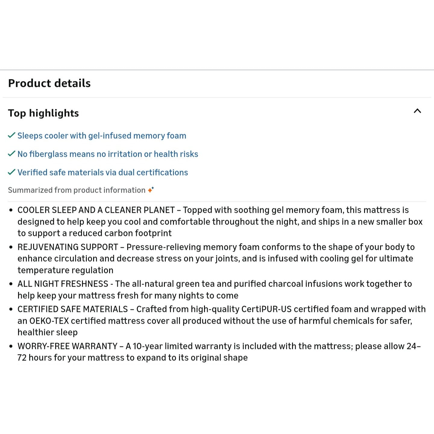 King Mattress Zinus 12 Inch Green Tea Cooling Memory Foam Mattress [New Version], King