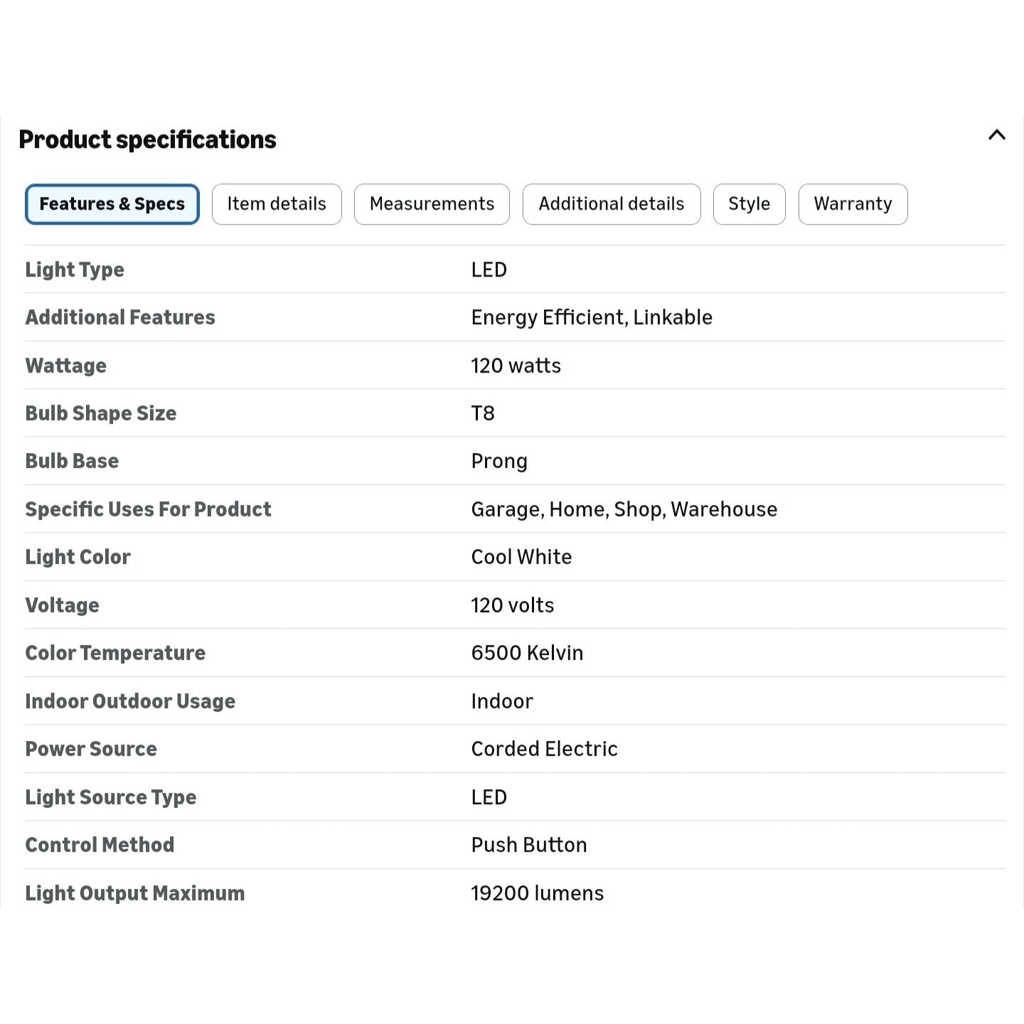 SHOPLED (10-Pack 8FT LED Shop Light, 120W 6500K Cool White, V-Shape, 19200LM High Output