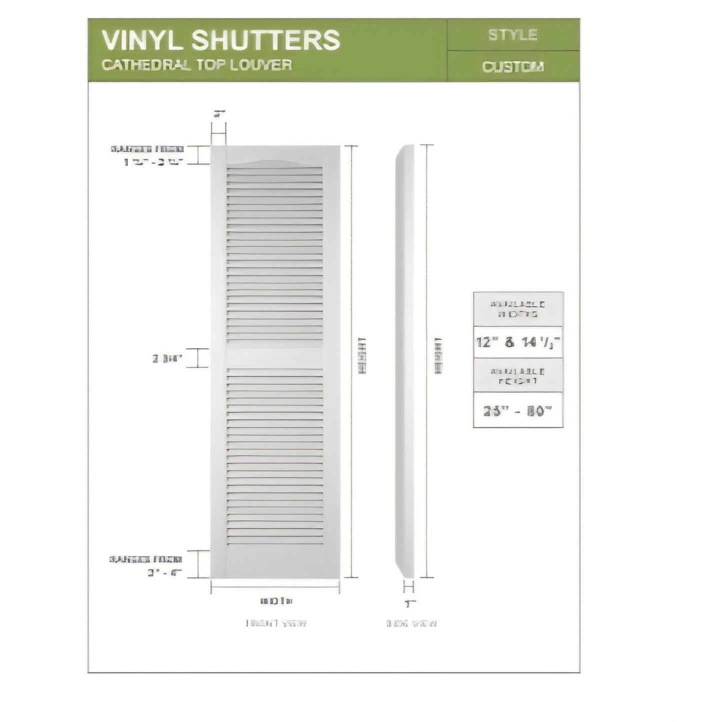 12"W x 31"H Mid-America Vinyl,Standard Size Cathedral Top Center Mullion, Open Louver Shutter white